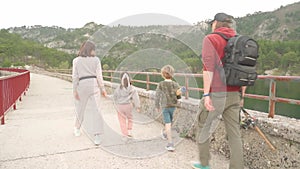 Family on a hike in the mountains