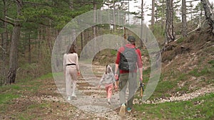 Family on a hike in the mountains