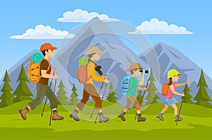 family hikers traveling