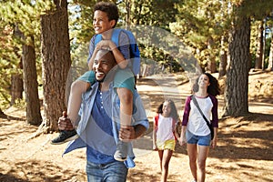 Family On Hiking Adventure Through Forest