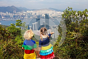 Family hiking in Hong Kong mountains