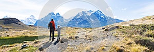 Family hiking in patagonia