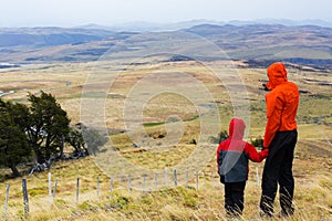 Family hiking in patagonia