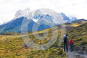 Family hiking in patagonia