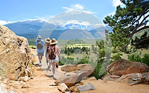 Family on hiking trip in Colorado mountains.