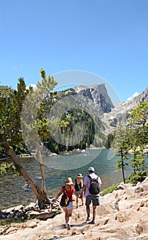 Family hiking trip in Colorado Mountains..