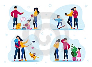 Family Hobbies and Entertainments Flat Vectors Set