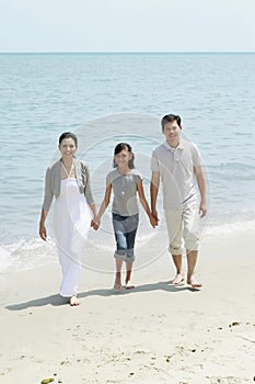 Family holding hands while walking on the beach. Conceptual image