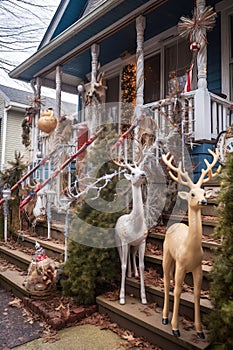 family holiday decorations displayed on the front porch