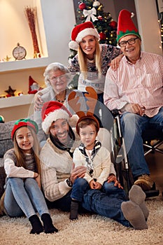 family, holidays, generation, Christmas and people concept - family spending Christmas time .