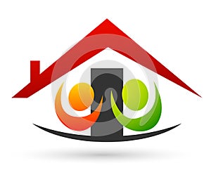 Family Home house with care icon logo illustrations