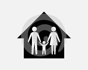 Family Home Icon House Parents Cild Mother Father Son Loving Unity Care Holding Hands Together Shape Sign Symbol EPS Vector
