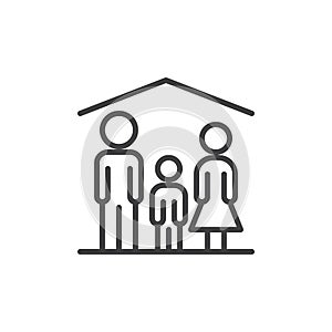 Family home line icon, outline vector sign, linear style pictogram isolated on white.