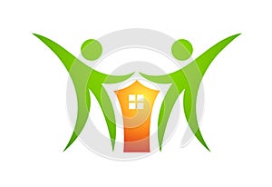 Family in home logo icon.