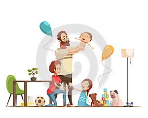 Family Home Retro Cartoon Poster