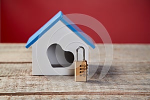 Family home security. Real estate, property safety system. House with heart symbol