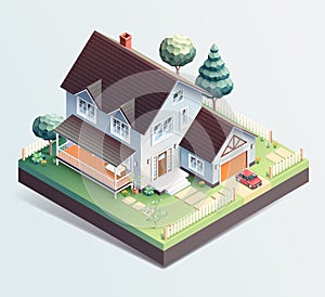 family house building isometric illustration