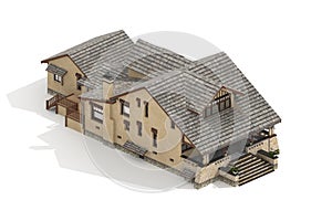 Family House building rendered in Isometric on White background.