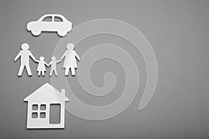 Family house and car background, comfort life. Home cosiness concept. Copy space for text