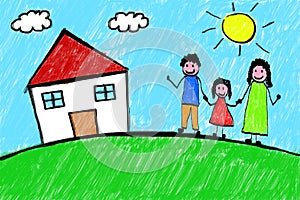 Family House Freehand Child Drawing