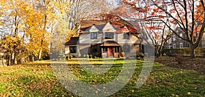 Family house with front lawn - panorama