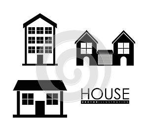 Family House. Home icon with door and windows, graphic design