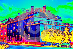 Family house in infrared thermovision scan. Building warmth scale