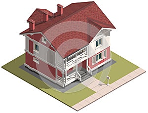 Family House isometry. Hyper detailing isometric view of the house. 3D object for video games or real estate advertising. For Your