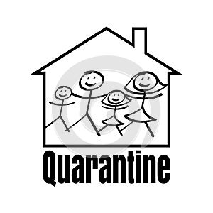 Family in house quarantine illustration on white background