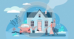 Family house vector illustration. Flat tiny modern property person concept.