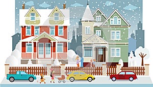 Family houses in winter (diorama) photo