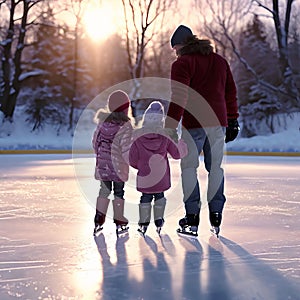 a family ice skating hand in hand on a frozen pond k uhd very photo