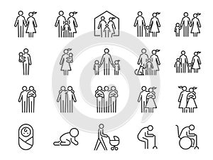 Family icon set. Included icons as people, parents, home, child, children, pet and more.