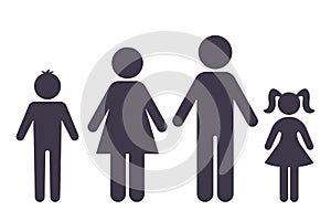 Family icons of 4 people. Man and woman, son and daughter. vector illustration isolated