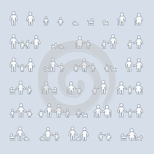 Family icons set on grey