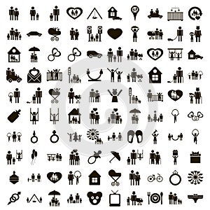 100 family icons set, simple style