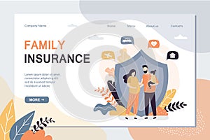 Family insurance landing page template. Insurance,healthcare concept banner. Assurance plan, full insurance coverage