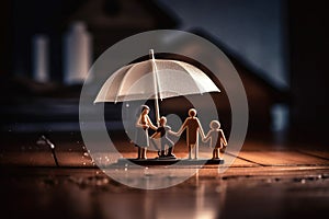 Family insurance, life and property safety concept, protection umbrella concept.