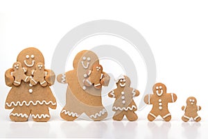 Family of Isolated Ginger Bread People on White Background