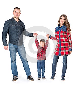 Family Isolated over White Background, Couple Child Full Length