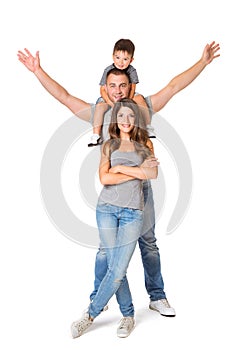 Family Isolated over White background, Father Mother Child