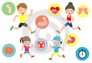 Family jogging for healthy. Healthcare concept Template for advertising brochure, your text.vector illustration isolated