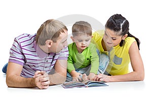 Family with kid son read children book