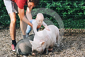 Family with kids in the petting zoo.