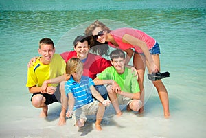 Family in lake