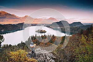 Family on the Lake Bled, Slovenia, Europe