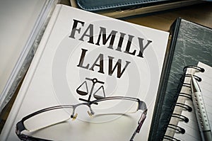 Family law book. Legislation and justice concept