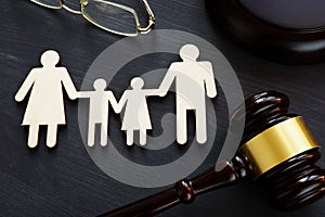 Family law concept. Figures and gavel. Divorce.