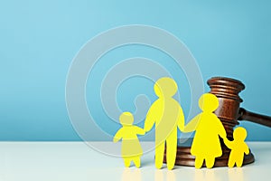 Family law concept on white table against blue background