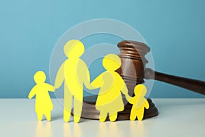 Family law concept on white table against blue background